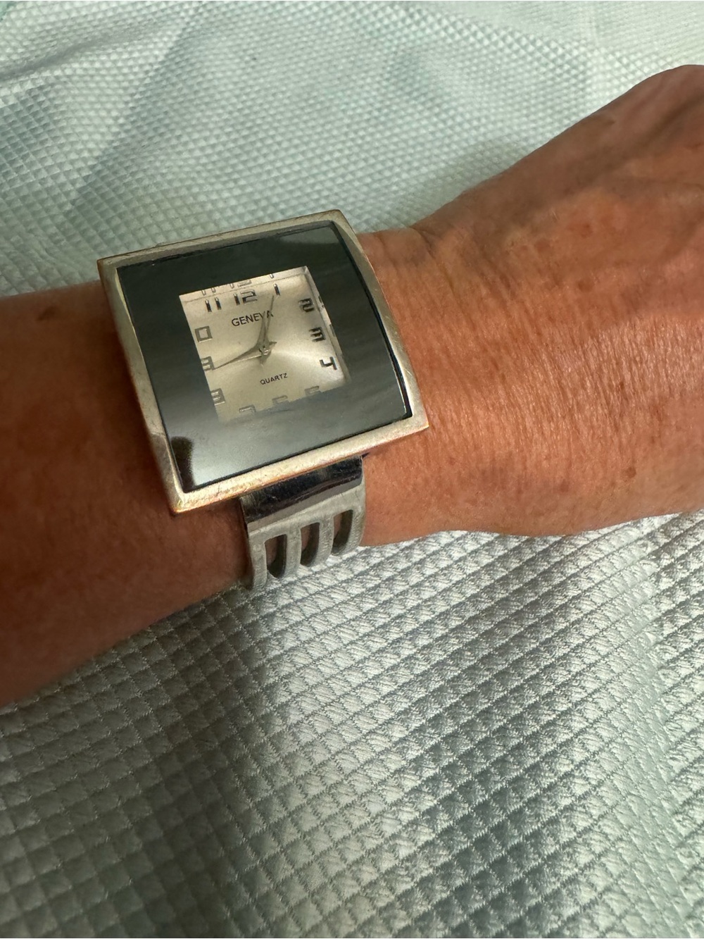Geneva Silver Square-Face Quartz Watch Bracelet